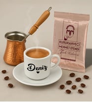 BK Gift Kişiye Özel İsimli Türk Kahvesi Fincanı & Bakır Cezve & Türk Kahvesi Seti-2, Arkadaş Hediye, Sevgiliye Hediye