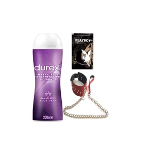Durex Aloe Vera 2'si 1 Arada Masaj & Kayganlaştırıcılı Jel + Kırmızı Deri Tasma + Hediye
