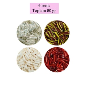 Uzun Boru Kesme Boncuk Çap 2mm Uzunluk 10 mm - 4 Renk - Toplam 80 Gram - BNC434