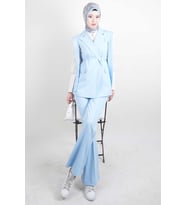 Tesettür Blazer Takım Omuz Tasarım Yelekli Blazer İkili Takım Mavi