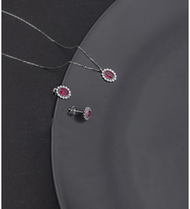 925 Ayar Gümüş Oval Yakut Model Kolye Ve Küpe Takı Seti