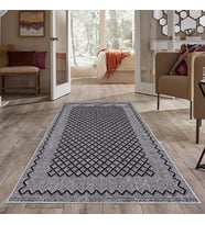 Gri Kenar işleme Yıkanabilir Kaymaz Taban Leke Tutmaz Modern Salon Halısı ve Yolluk (Siyah)