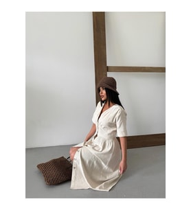 Keten Elbise Model Yazlık Şık Elbise (Krem)