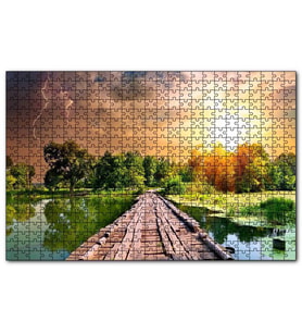 Cakapuzzle Tahta Köprü Göl Ağaçlar Bulutlu Güneş Görseli Puzzle Yapboz MDF (Ahşap) (120 Parça)