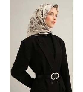 Armine Sura İpek Eşarp 9316-85 Krem Karışık Desen