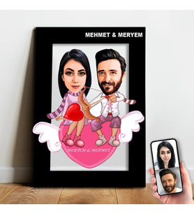 Karikatür Sevgili, Çift,Gelin Damat, Evli Tablo Hediye Model-3