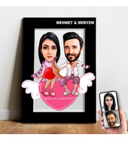 Karikatür Sevgili, Çift,Gelin Damat, Evli Tablo Hediye Model-3