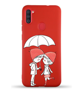 Samsung Galaxy M11 Uyumlu Lansman Kılıf Aşk Tasarımlı İçi Kadife Kapak-Kırmızı (Şeffaf)