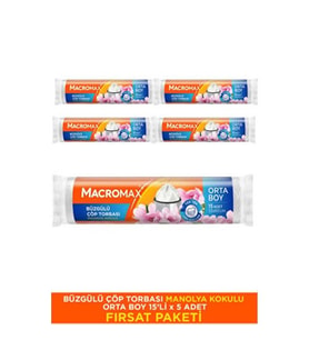 (MACROMAX ORTA BÜZGÜLÜ ÇÖP POŞETİ MANOLYA KOKULU 15 Lİ (5 Adet)