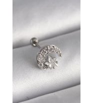 316L Çelik Gümüş Renk Zirkon Taşlı Ay Yıldız Tragus Piercing - TJ-PR1257