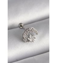 316L Çelik Gümüş Renk Zirkon Taşlı Ay Yıldız Tragus Piercing - TJ-PR1257