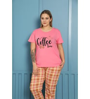 Akbeniz Kadın %100 Pamuk Kısa Kol Büyük Beden Pijama Takım 202156