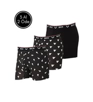 Erkek Likralı Desenli ve Düz 3'lü Boxer Paketi (Siyah)