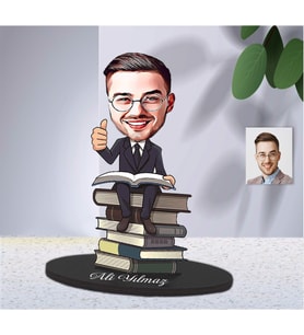 Öğretmen Tasarım Karikatürlü Kişiye Özel Ahşap Biblo Bay-07