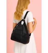 Westbag Hakiki Deri Kadın Sırt ve Omuz Çantası - Maymun Model Çok Bölmeli (Siyah)