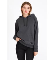 Metalic Kadın Antrasit Kapüşonlu Basic Örme Sweatshirt