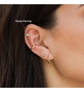 Heppii Cerrahi Çelik Mini Üçtaş Tragus Piercing Helix Kıkırdak Gold Renk (Çok Renkli)