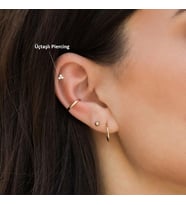 Heppii Cerrahi Çelik Mini Üçtaş Tragus Piercing Helix Kıkırdak Gold Renk (Çok Renkli)