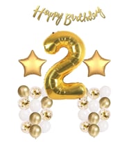 Gold Konsept Doğum Günü Kutlama Seti; Beyaz Gold Konfetili Balon, Rakam Yıldız Folyo Ve Banner