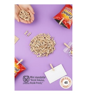 48 Adet Mini Ahşap Mandal 2,5 cm - Fotoğraf Sunum, Paketleme ve Dekoratif Not Tutucu Seti 722781