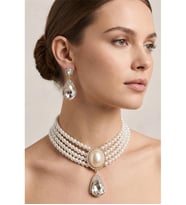 İNCİLİ TAŞLI KRİSTAL CHOKER KOLYE KÜPE SET