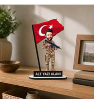 Kişiye Özel Asker Karikatürlü 18 cm MDF Masaüstü Biblo - Askere ve Komutana Hediye Asker Hediyesi
