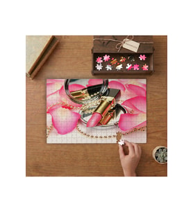 Pembe Ruj ve Güller Tasarımı 240 parça Ahşap Puzzle Ahşap Kutuda MP00287