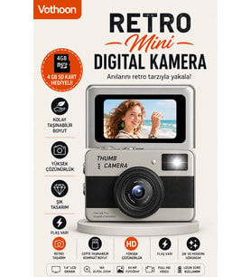 Retro Mini Dijital Kamera 1080P 1.47 İnç Flip Ekranlı Flaşlı Selfie Vlog Kamerası 4GB SD Hediyeli