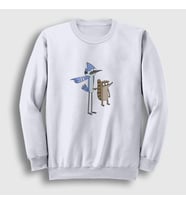 Presmono Unisex Beyaz Pointing Mordecai And Rigby Regular Show Sweatshirt 449623tt (Beyaz)
