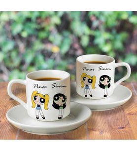 Powerpuff Girls Bubbles&Buttercup Türk Kahvesi Fincanı Seti İkili Kişiye Özel