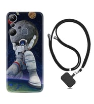 Infınix Hot 20i Kılıf Silikon Boyun Askılı İpli Desenli Silikon Astronot ve Dünya 1759