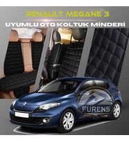Renault Megane 3 Siyah Renk Tay Tüyü Cepli & Terletmez Sırtlı Oto Koltuk Minder Seti - Koltuk Koruma Kılıfı (ÖN & ARKA TAM SET)