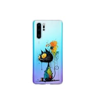 Huawei P30 Pro ile Uyumlu Splash Kedi Tasarımlı Şeffaf Silikon Kılıf