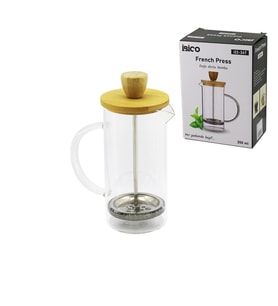 FRENCH PRESS BAMBU KAPAK 350ML CAM BİTKİ SÜZGEÇİ