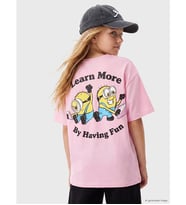 LCW Kids Pembe Bisiklet Yaka Minions Baskılı Kız Çocuk Tişört