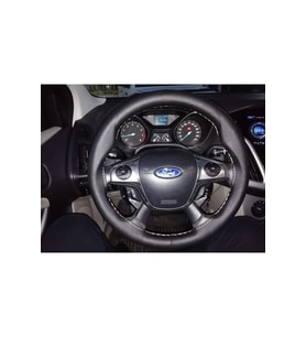 DİKİŞLİ DERİ DİREKSİYON KILIFI SİYAH DAMARLI DERİ GRİ DİKİŞ FORD FOCUS HIZLI KARGO