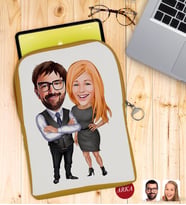 BK Gift Kişiye Özel Sevgililer Karikatürlü Taşınabilir Koruyucu Tablet Kılıfı & Organizer Çanta - Sarı-100