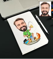 Kişiye Özel Balıkçı Tasarımlı Karikatürlü Beyaz Defter Kalem Seti 39