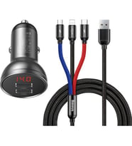 Baseus Çift USB Göstergeli 4.8A Araç Şarj Cihazı 3in1 Kablo 1.2 mt Tzccbx-0g
