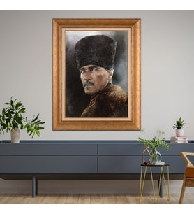 Altın Paspartulu Atatürk  Çerçeveli Tablo C188 (Gold)