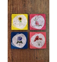 Doğal Taş Bardak Altlığı 4'lü Set - Çiçek Desenli Taş Bardak Altı - Stone Coasters
