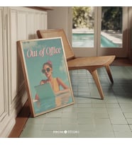 Ofis Dışında Vintage Yaz Sanatı, Dopamin Dekor Posteri