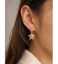 Xuping Kararma Solma Yapmayan Işıltılı Pembe Zirkon Yıldız Küpe - Baget Taş Detaylı Elegant Tasarım (Gold)