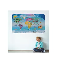 Eğitici Dünya Haritası Dünya Atlası Çocuk ve Bebek Odası Duvar Sticker-3779-60x105