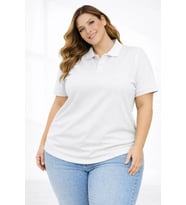 Pike Kumaş Düğmeli Yaka Battal Büyük Beden Günlük Kısa Kol Tişört T-shirt - Beyaz