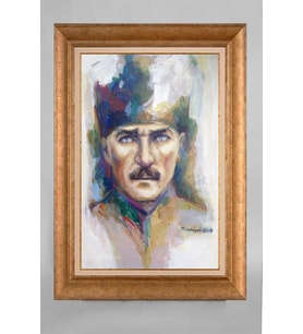 Altın Varaklı Paspartulu Çerçeveli Atatürk Tablo sd251
