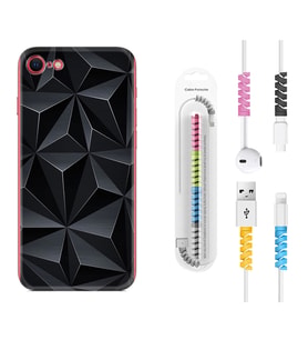 Apple iPhone 5 6 7 8 Plus Se XR Kılıf Kablo Koruma Spiral Silikon Prizmalar 1782