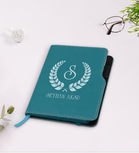 BK Gift Kişiye Özel Çelenk Baş Harfli İsimli Turkuaz Termo Deri Defter-1