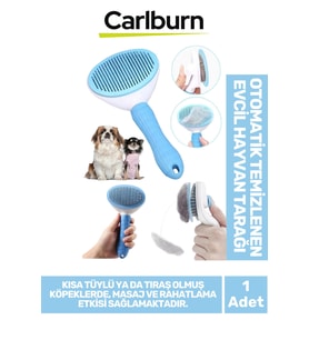 Premium Otomatik Tuşlu Temizlenen Evcil Hayvan Kedi Köpek Pet Tüy Toplayıcı Tarağı - Mavi