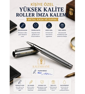 Mat Gri Yüksek Kalite Roller Kalem Kişiye Özel İsimli Kadife Kutulu